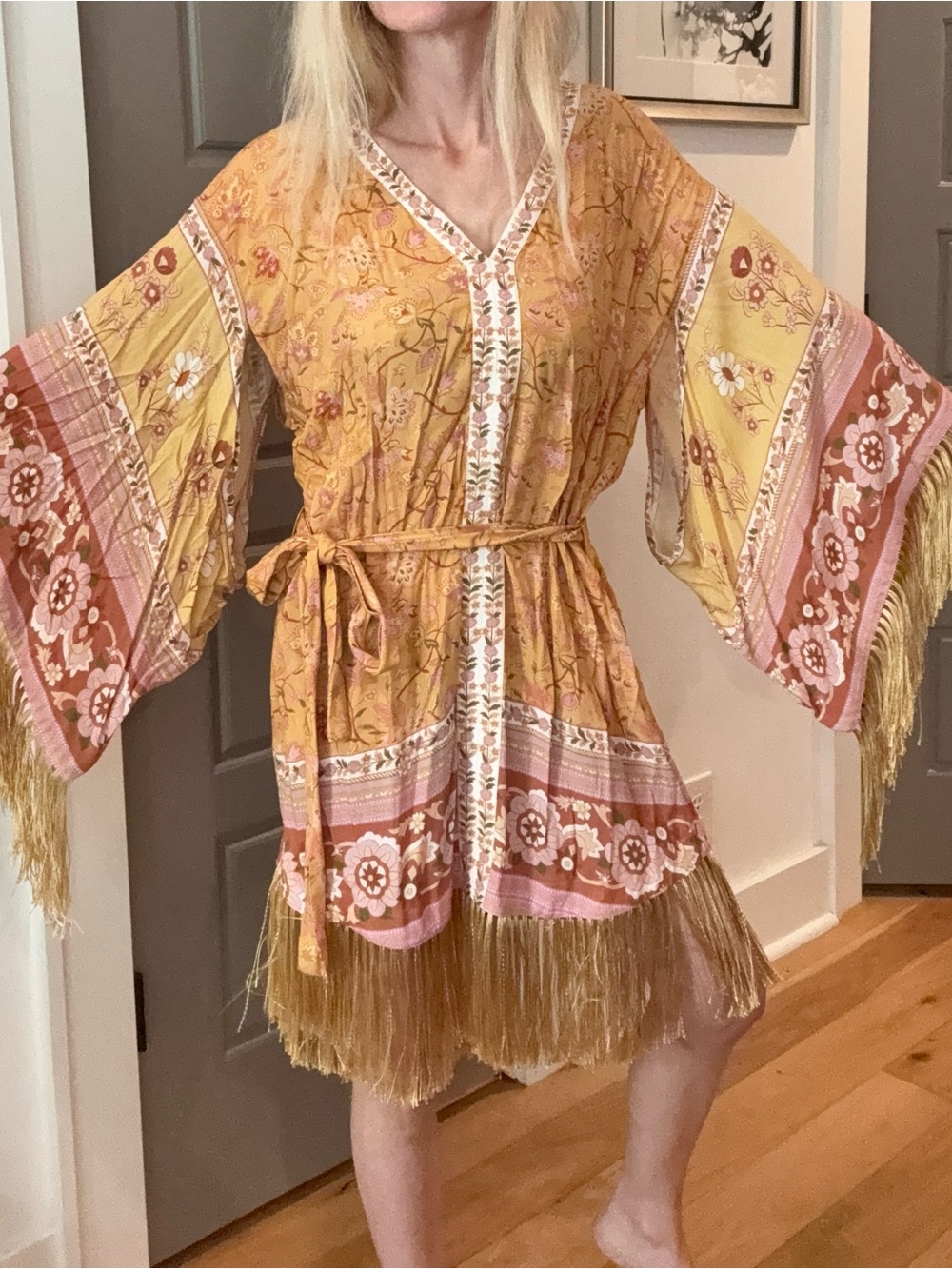Spell & the Gypsy Collective - Yellow Floral Fringe Kimono Dress